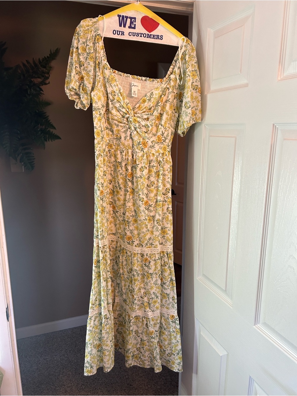 Japna Yellow and Green Floral Tie-Front Maxi Dress